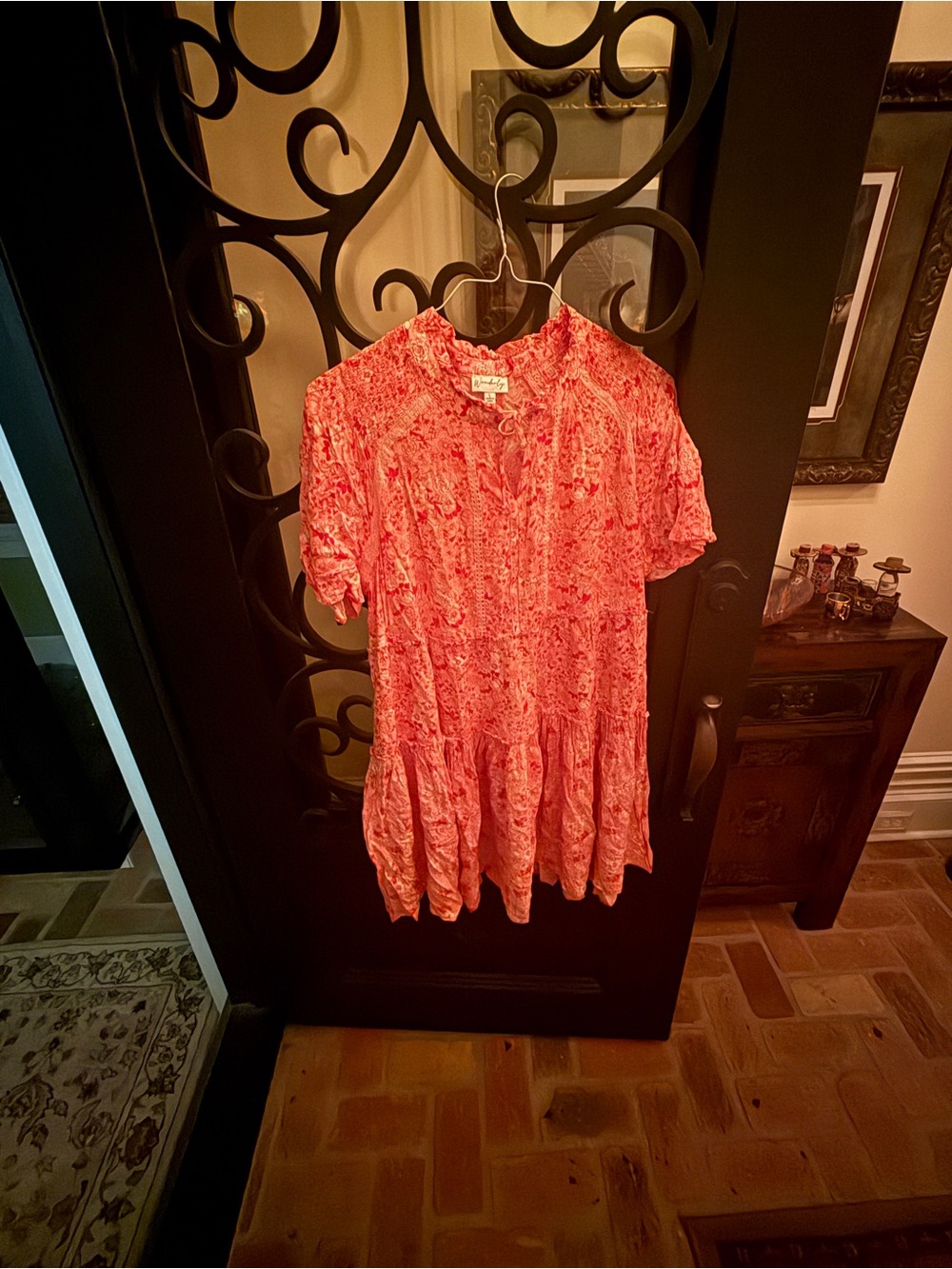 Wonderly Coral  Floral Short Sleeve Tiered Dress